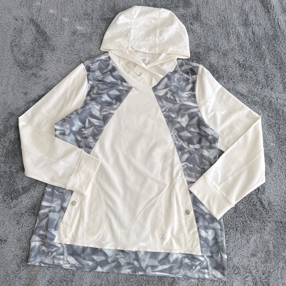 Neon Buddha Women's Happy Times Top, White and Gray Hoodie, Size L